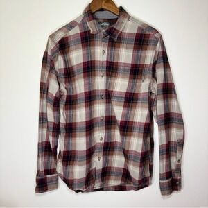Vintage Eddie Bauer Flannel Plaid Button-Down Shirt Size L, Red, Blue, and White